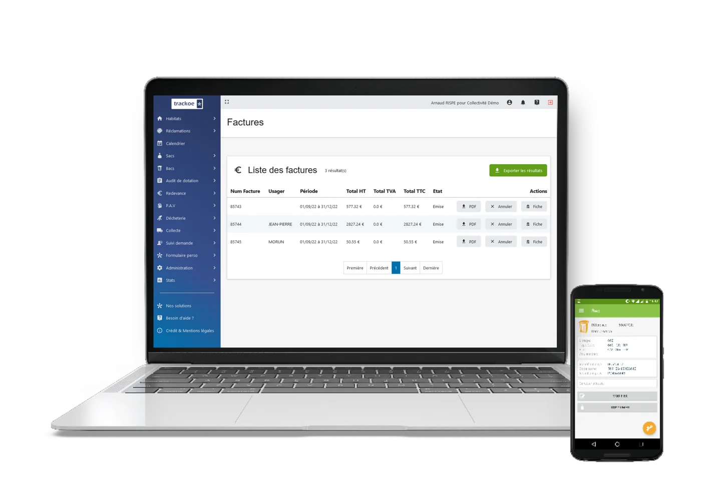 Aperçu de l’application Trackoe : Tarification et facturation